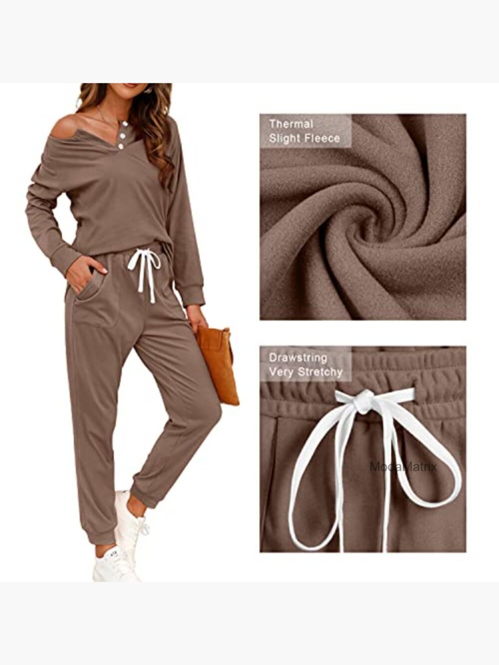 Two Piece Lounge Set Button Down Sweatshirt Sweatpants with Pockets - Picture 4 of 7